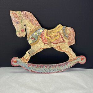 Vintage Hand Made Wood Rocking Horse  Shabby Crackle Painted Wall Decor
